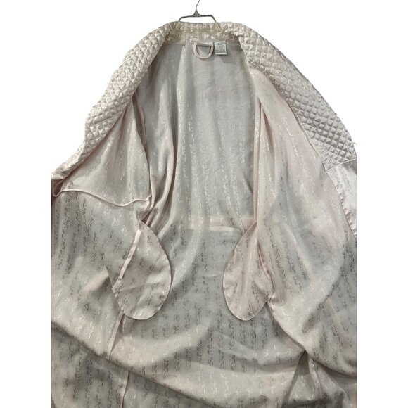 Adonna Robe Womens M Pink Satin Brocade Quilted Collar Cuffs Pockets Long Vtg - Picture 3 of 12